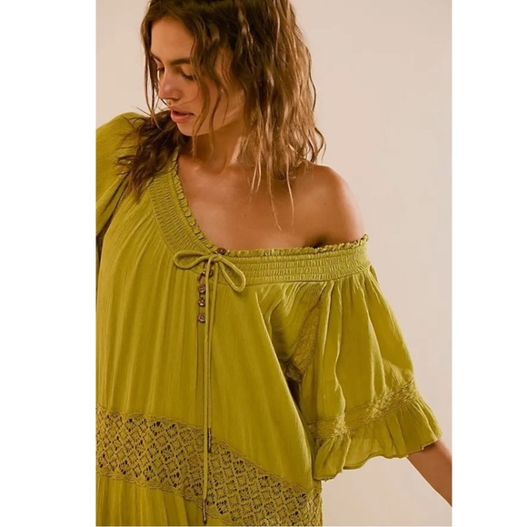 Free People Bohemian Witchy Dream On Maxi Dress Green XS NEW Crochet Gauze Fall - Picture 3 of 14